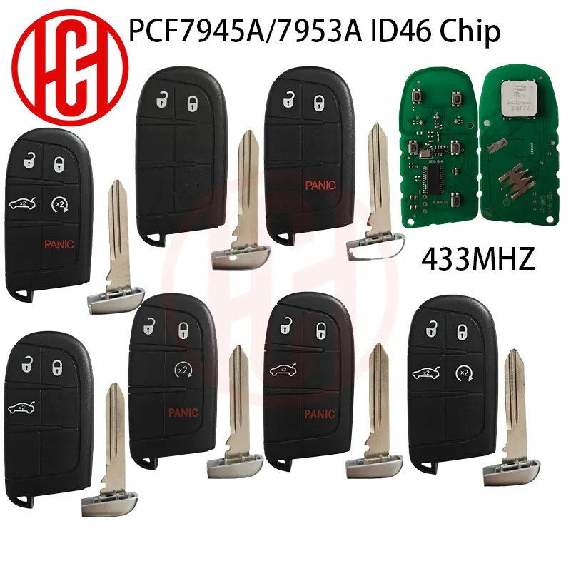 ID46 Chip 433MHz Car Remote Key 2/3/4/5Buttons M3N40821302 for 2011-2017 Chrysler Dodge Challenger Durango 300 Charger Journey