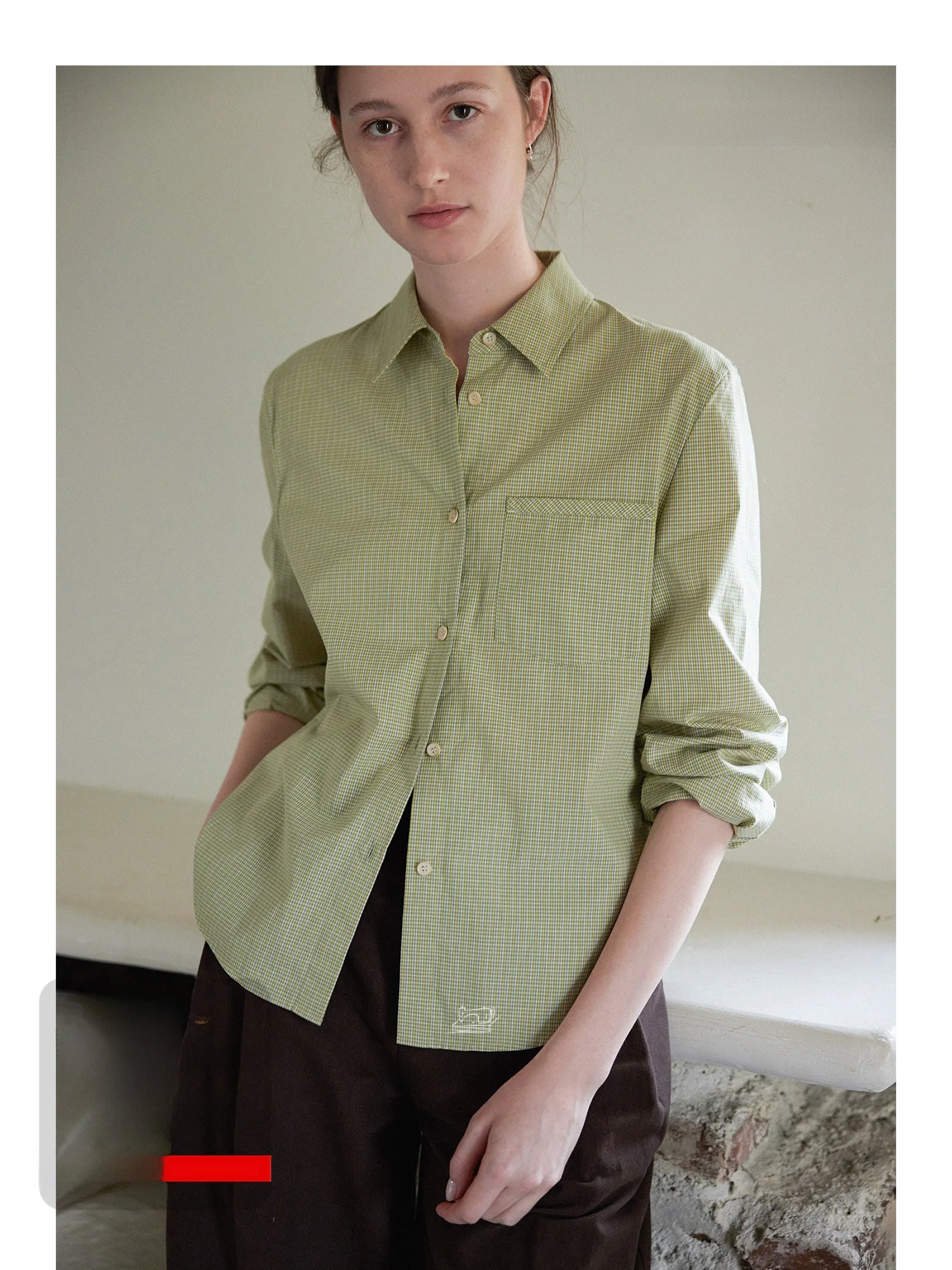 

Nice People 2025AW Цветная тканая чистая хлопок High nce Small id irt Женская длинная све на пуговицах