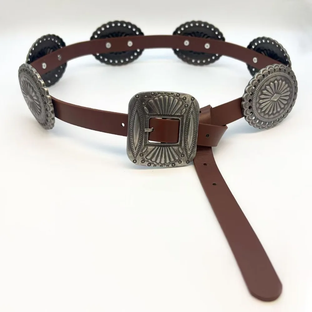 Y2K Metal Carved Belts Western Style Cowboy Vintage Bohemian Style Belts Exaggerated Ethnic Style Ethnic Style Waistband Women