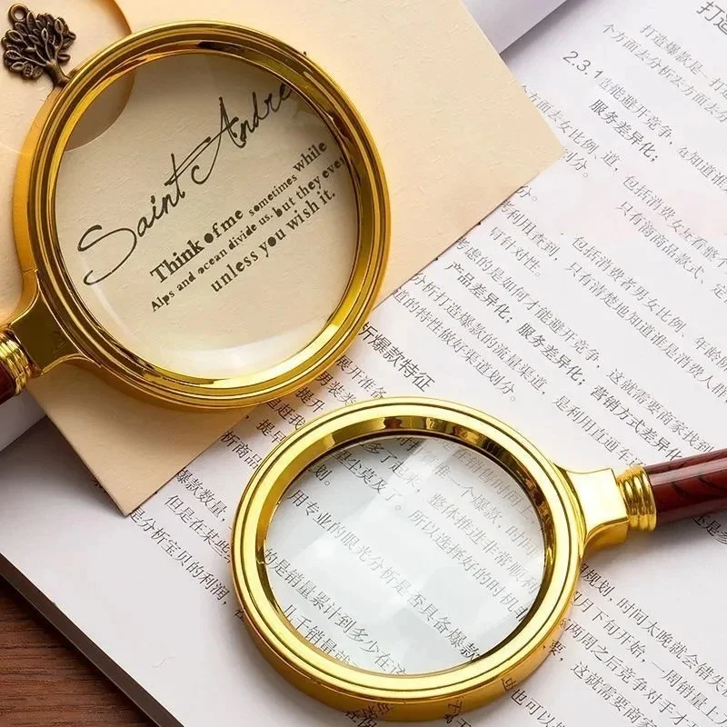 1pc 90mm Portable Handheld 10X Magnifying Glass Retro Handle Magnifier Eye Loupe Glass 10x