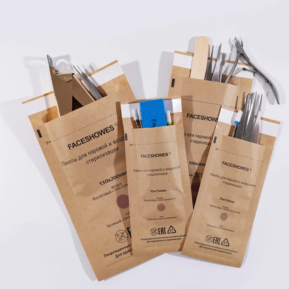 100Pcs Nail Sterilizer Manicure Kraft Bags Nail Art Clean Kraft Bag Nail Art Sterilization Disposable Nail Disinfection Tools