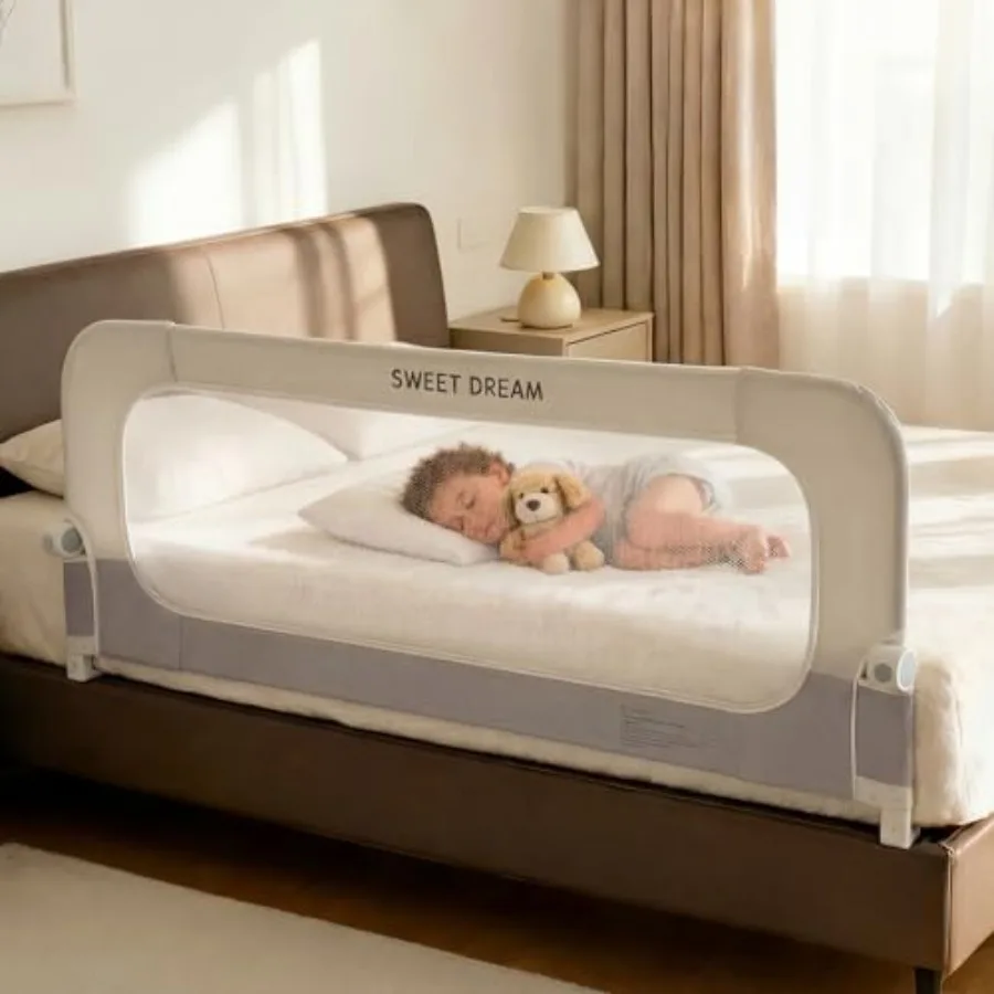 

Bed Rail for Toddlers in Folding Toddler Bed Rail Guard with Reinforced Anchor System and Sturdy Metal Frame Portable Bed Raili