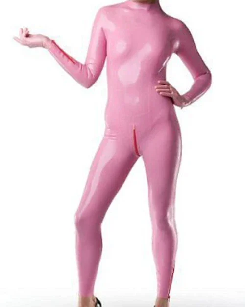 Latex Rubber Suits Pink sexy bodysuit, comfortable and fashionable, party, cosplay With Zipper Size S-XXL