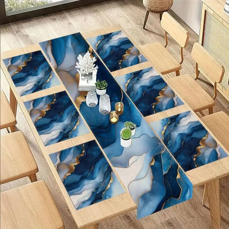 VIKAMA Light Luxury Gilded Table Runner Mat Set Waterproof and Anti slip Kitchen Dining Table Mat Home Decoration