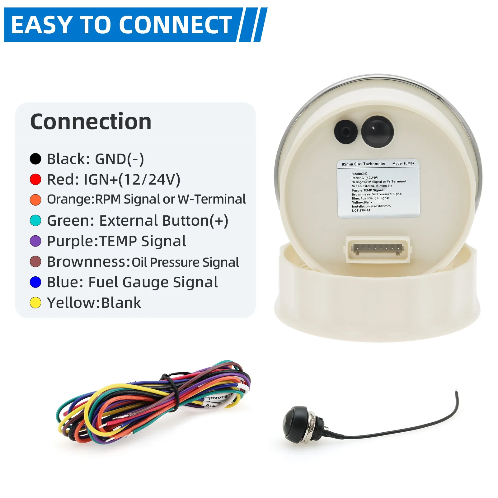 Multi-Function 6 in 1 Gauge Fuel Level RPM Tachometer Water Temp Oil Pressure Voltage Indicator Hour Meter For Boat Car 12V 24V 6