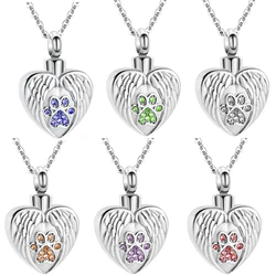 Pet Cremation Jewelry Urn Necklace for Ashes for Dog/Cat/Pets Silver Paw Print Locket Memorial Pendant Unisex Keepsake