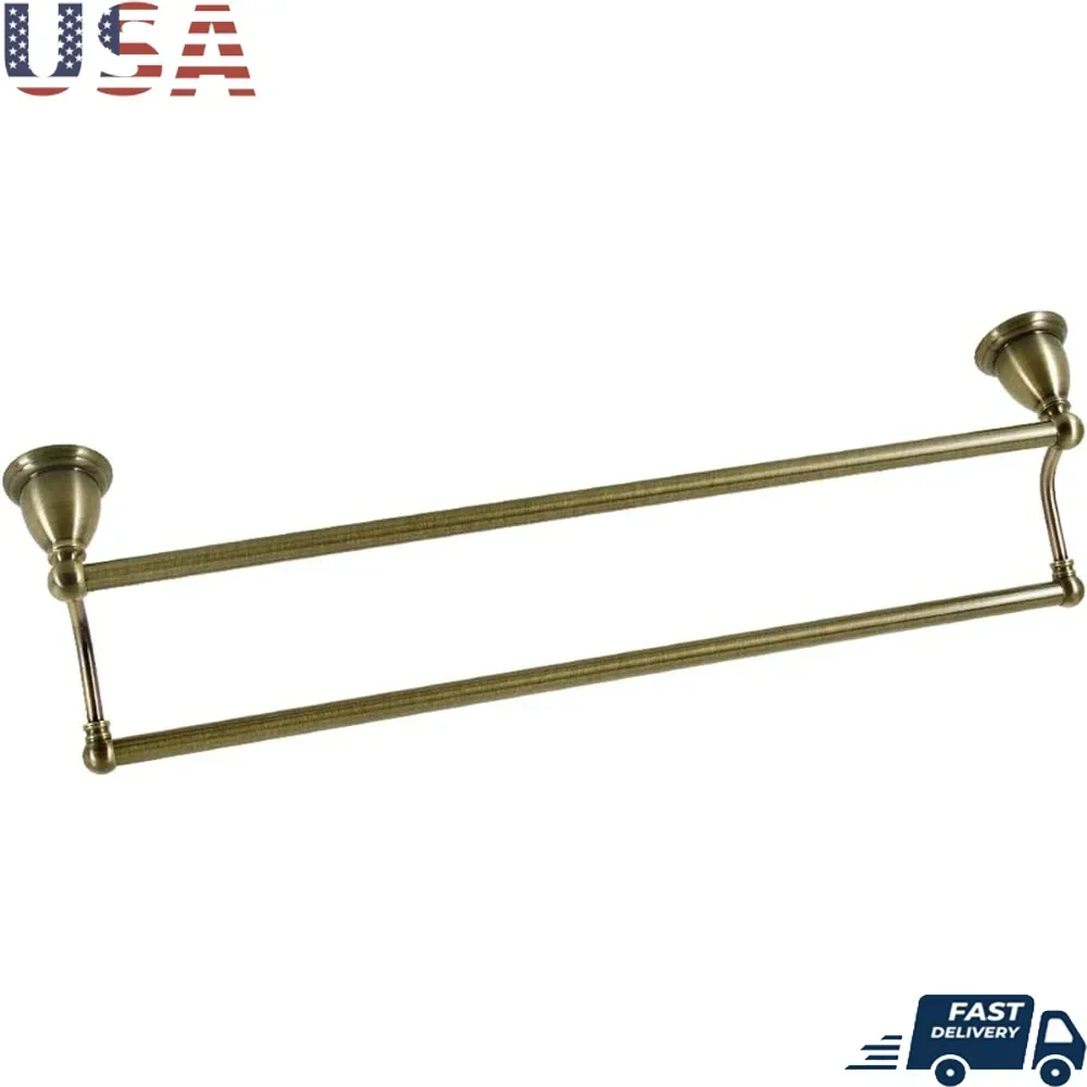 

24 Inch Dual Towel Bar Antique Brass Wall Mount High Quality Brass Construction Holds Up to 20 lbs Heritage Collection