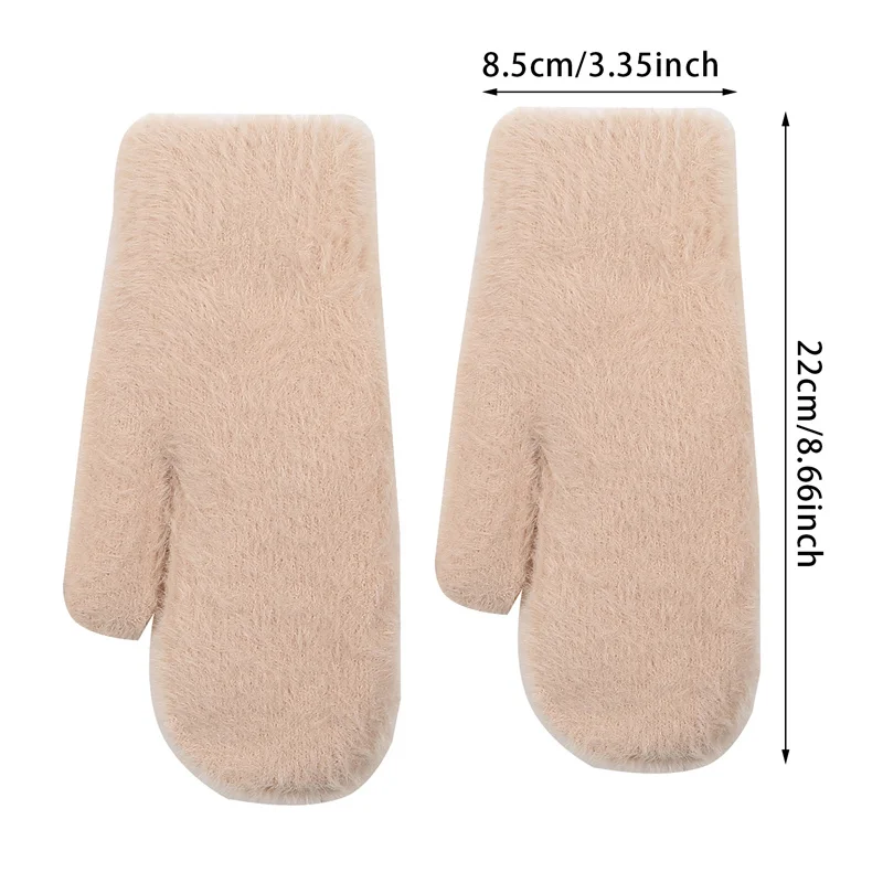 Gants en peluche élastiques pour femmes et filles, mitaines douces, doigts complets, fourrure de lapin, gants à la mode, hiver, 1 paire