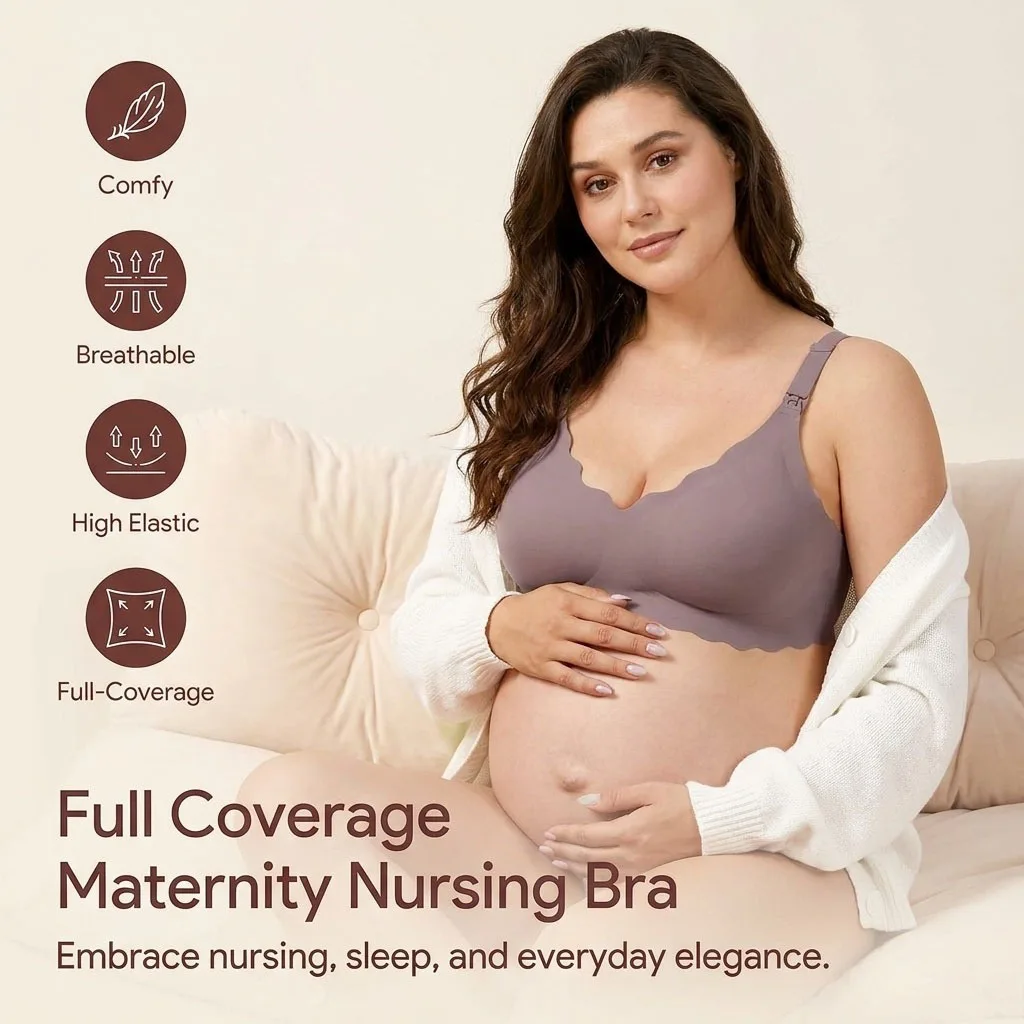 3XL Plus Size Maternity Nursing Bra Front Snap Opening Comfort Wireless Pregnancy Bra Postpartum Breastfeeding Sleep Underwear