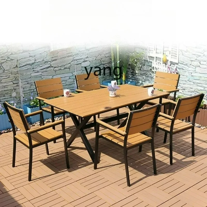 LTT mesas y sillas de madera de plástico para exteriores impermeables y protector solar aleación de aluminio patio de villa cuadrado al aire libre