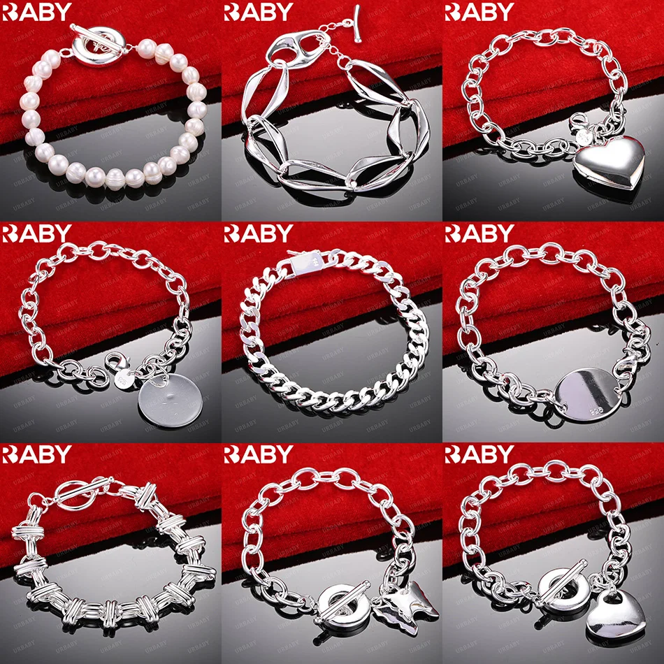 

URBABY 925 Sterling Silver Bracelet For Women Men Fashion Jewelry Charm Grace Noble Wedding Accessories