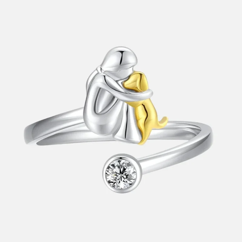 Fashion Two Tone Color Dog Mom Ring Crystal Little Girl Puppy Wrap Rings for Women Animal Pet Jewelry