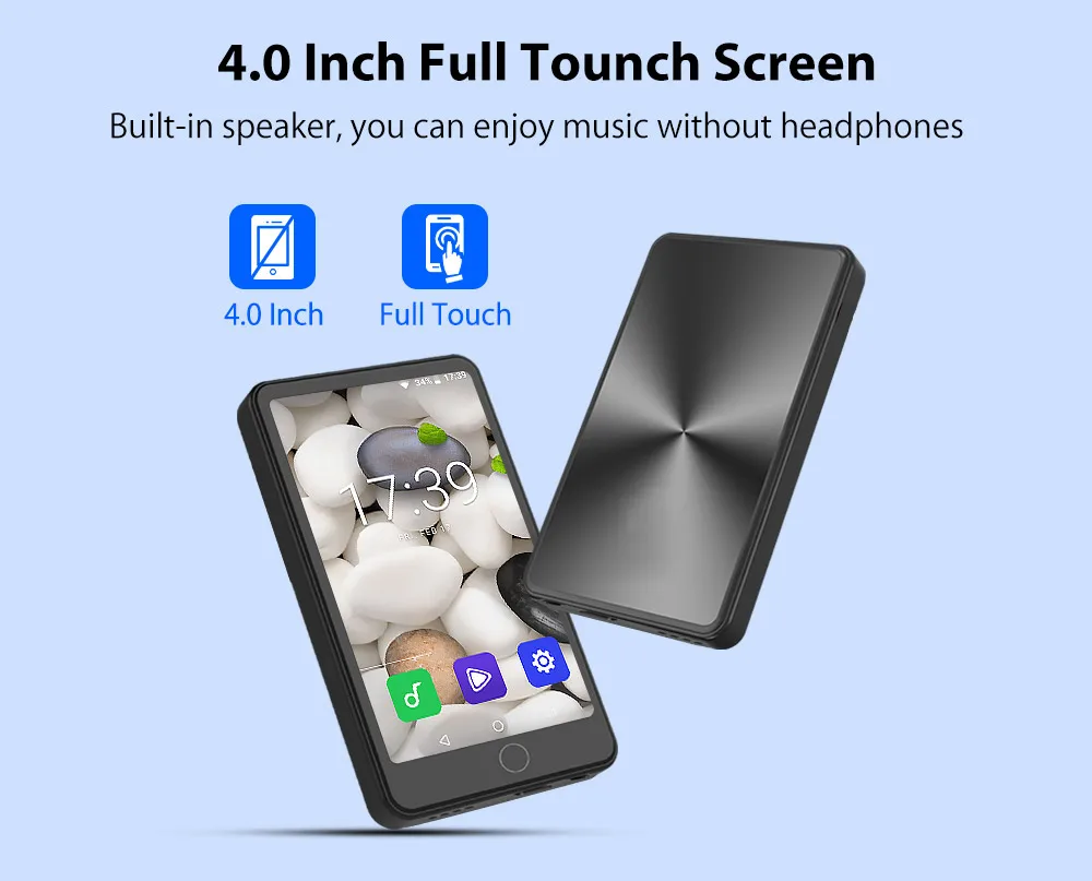 مشغل MP4 يعمل بنظام Android مقاس 4.0 بوصة يعمل باللمس مع مشغلات موسيقى MP3 بلوتوث وواي فاي تدعم العبرية