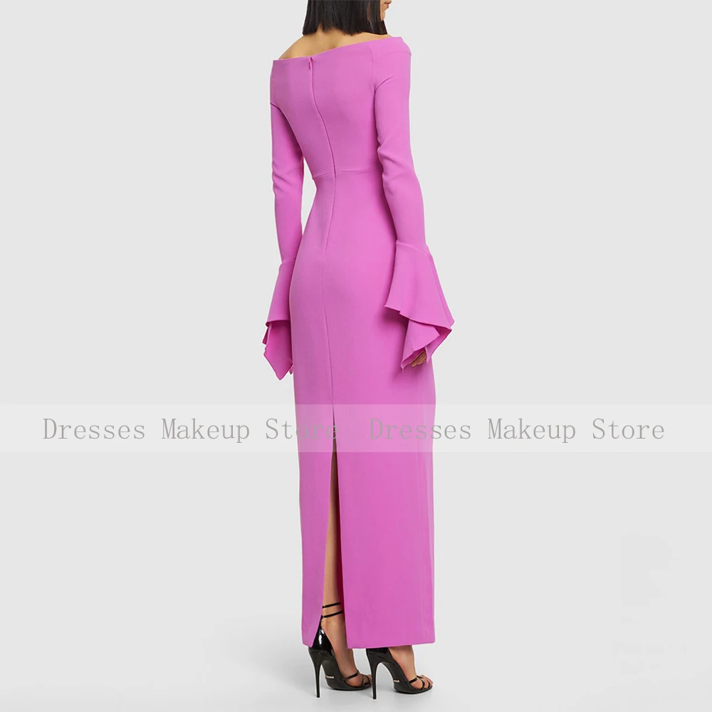 Lilac Evening Dress Maxi Off the Shoulder Long Sleeves Column Evening Gowns for Women 2024 Split Elegant Wedding Party Dresses