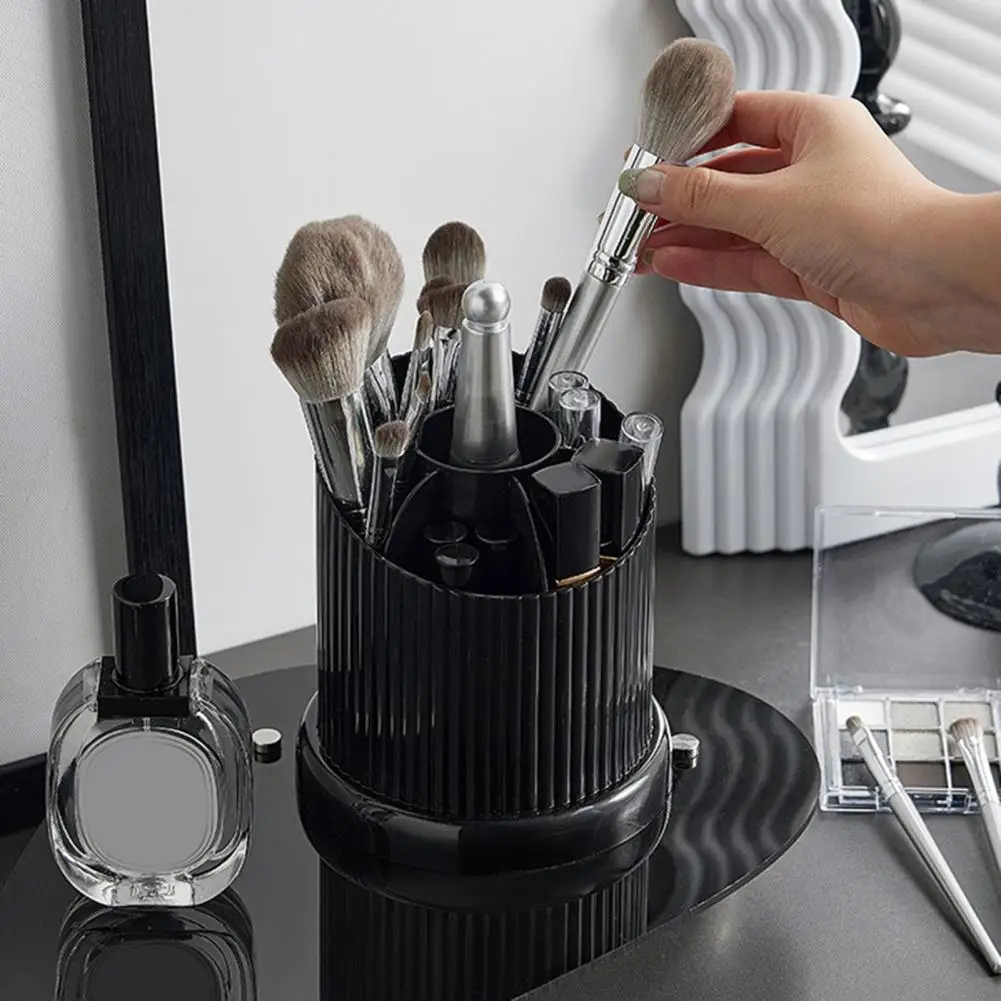 Desktop Makeup Brush Storage Bucket Cup Holder with Lid Large Capacity 7-Grids Design Transparent Cosmetic Storage Box Organizer