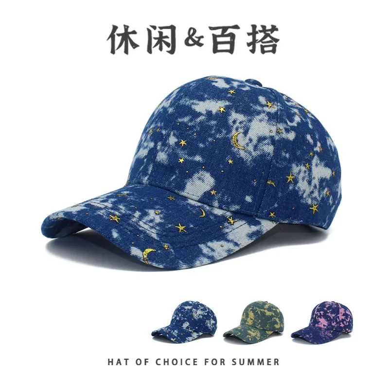 American Retro Mixed Color Tie-dye Baseball Caps for Women Summer Casual Sunscreen Personality Star Moon Design Hip-hop Hats