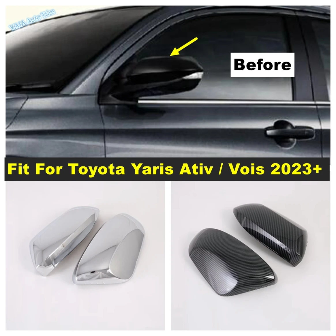 

Fit For Toyota Yaris Ativ / Vois 2023 2024 Chrome Door Side Wing Rearview Mirror Case Side Mirror Cover Car Exterior Accessories