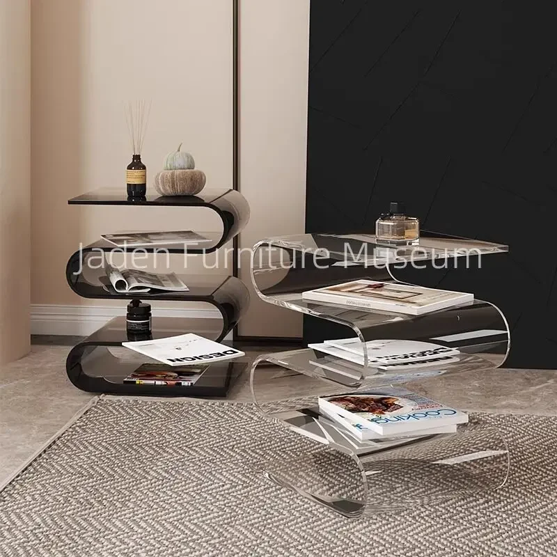 Cream wind bedside table sofa bedroom acrylic storage rack minimalist household magazine transparent edge a few Internet celebri