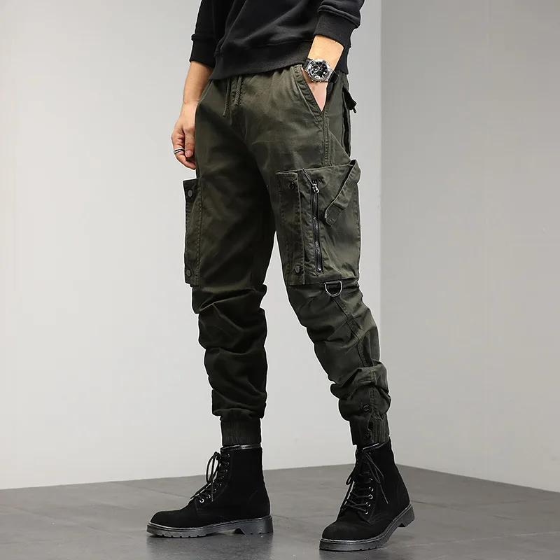 Overalls Men's Spring And Autumn New Korean Version Of Trendy Men's Harlan Pants Loose Tied Feet Multi-pocket Trousers