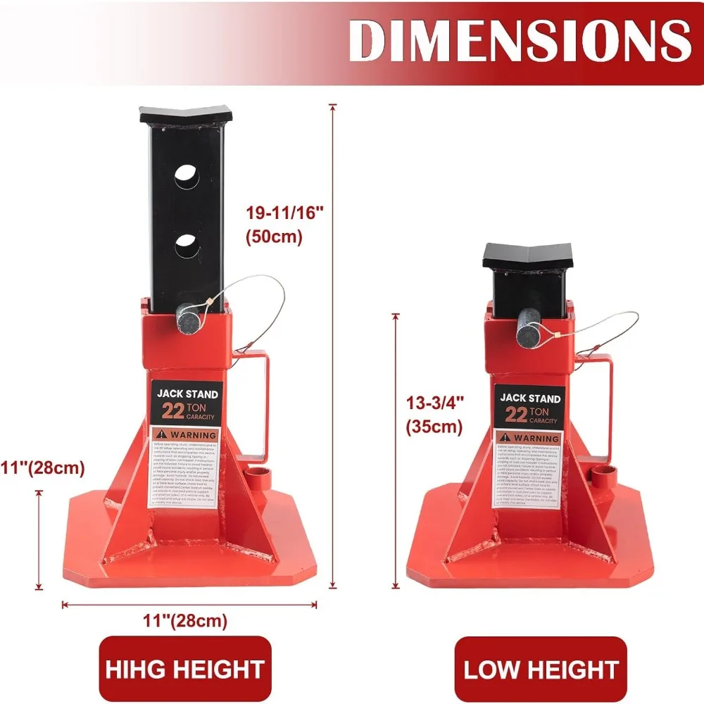 헤비 듀티 조절식 자동차 잭 스탠드 - 22톤 용량, 19.75인치 높이, 트럭 및 중장비 차량에 적합