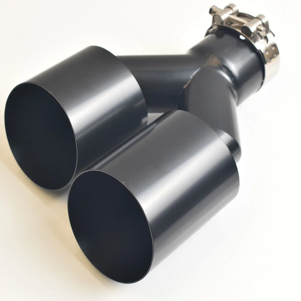 VREMUS Dual Car Exhaust Pipe Modification Glossy Black Stainless Steel Double Muffler Tip Slash Cut - Image 5