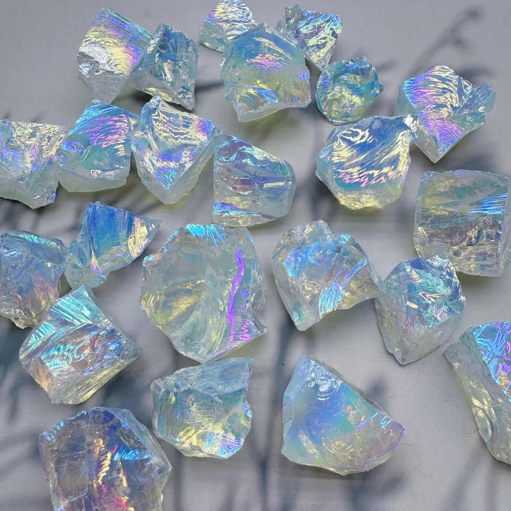 Aura Opalite Crystal Electroplated Glitter Raw Stone Mineral Specimen Gemstone Home Room Decoration Reiki Healing Gift