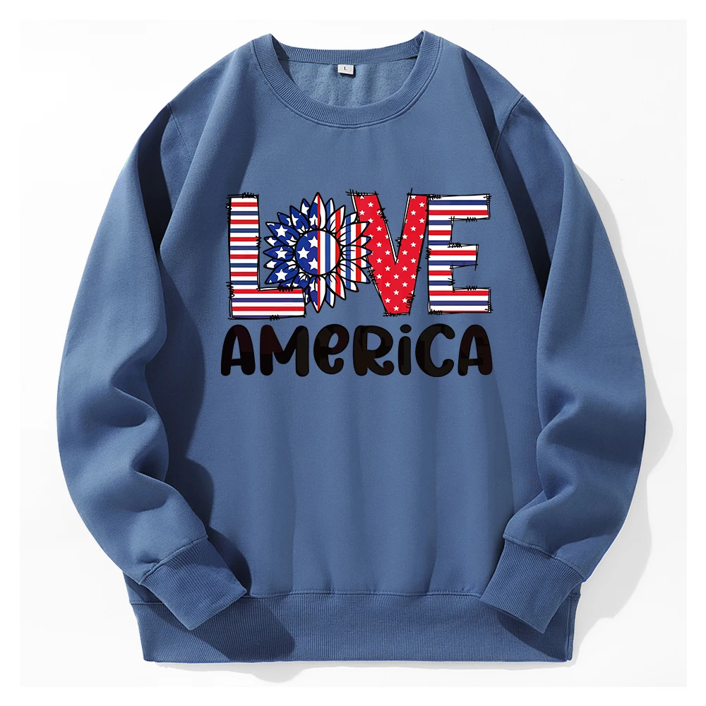 

Love America Funny Pattern Print Men Sweatshirt Casual Street Tracksuit Fashion O-Neck Basic Pullover Autumn Warm Fleece Clothes