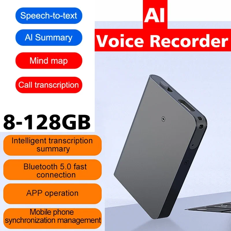 

Интеллектуальный диктофон AI ChatGPT-4 128 ГБ, поддержка 59 языков, запись телефонных звонков через приложение, запись в реальном времени, транскрибация текста