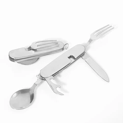 Multi Tool Portable Picnic Camp Spoon Fold Spork Fork Flatware Tableware Knife Cutlery Bottle Can Opener Multitool Outdoor Tools