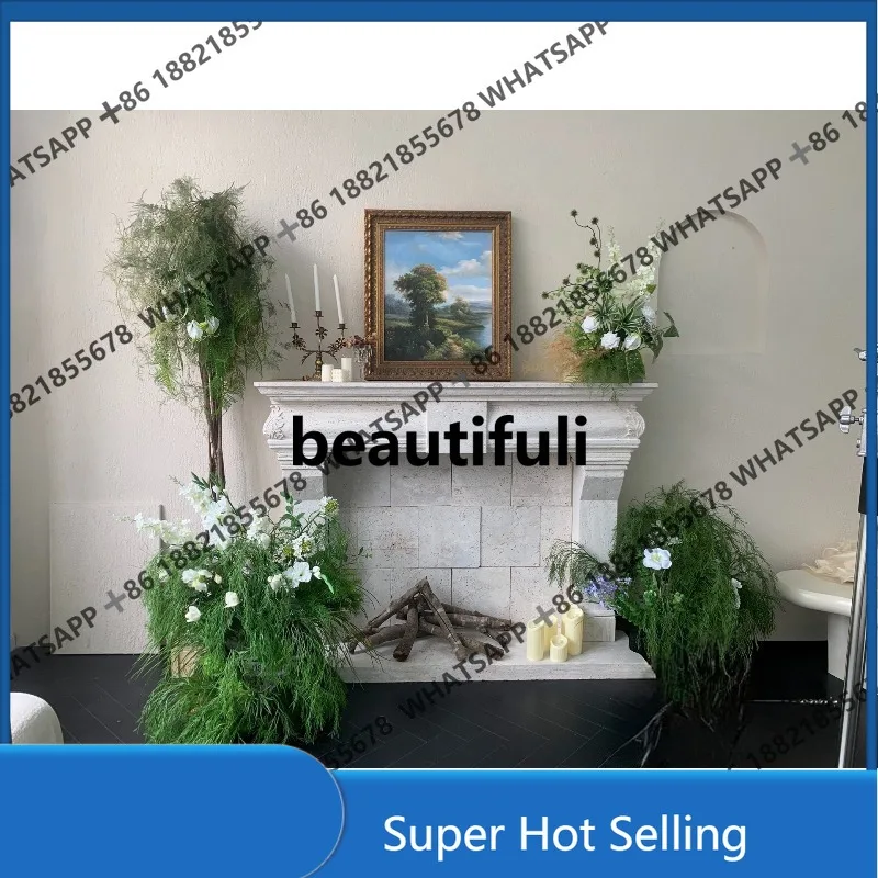 D85 Natural travertine fireplace antique medieval fireplace decorative cabinet