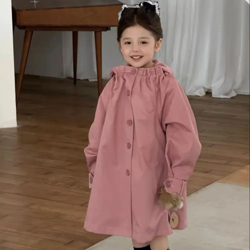 new-spring-girls'-windbreaker-baby-clothes-pink-and-khaki-windbreaker-loose-flower-bud-shaped-windbreaker-coats