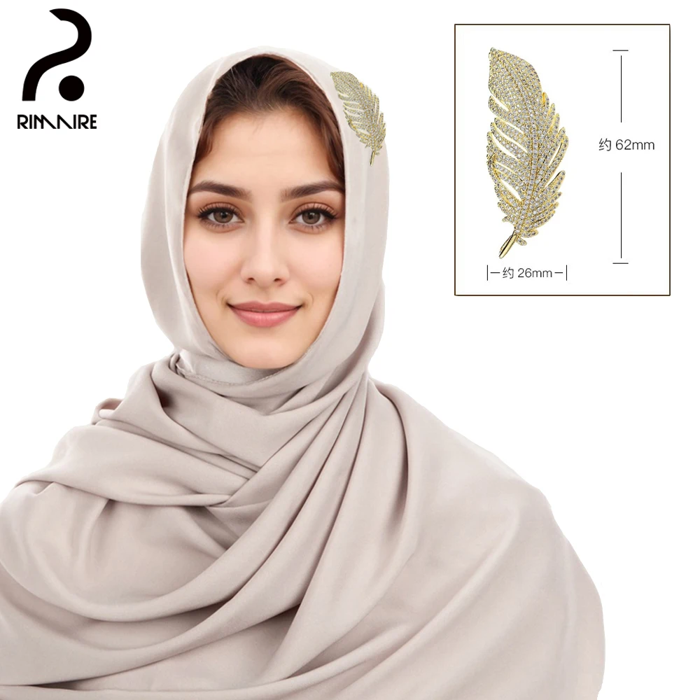 

Grey Turban with Feather Brooch Set Fashion Solid Muslim Hijab Spring Autumn Ladies Headscarf Shawl Wraps Gift Wholesale RIMAIRE