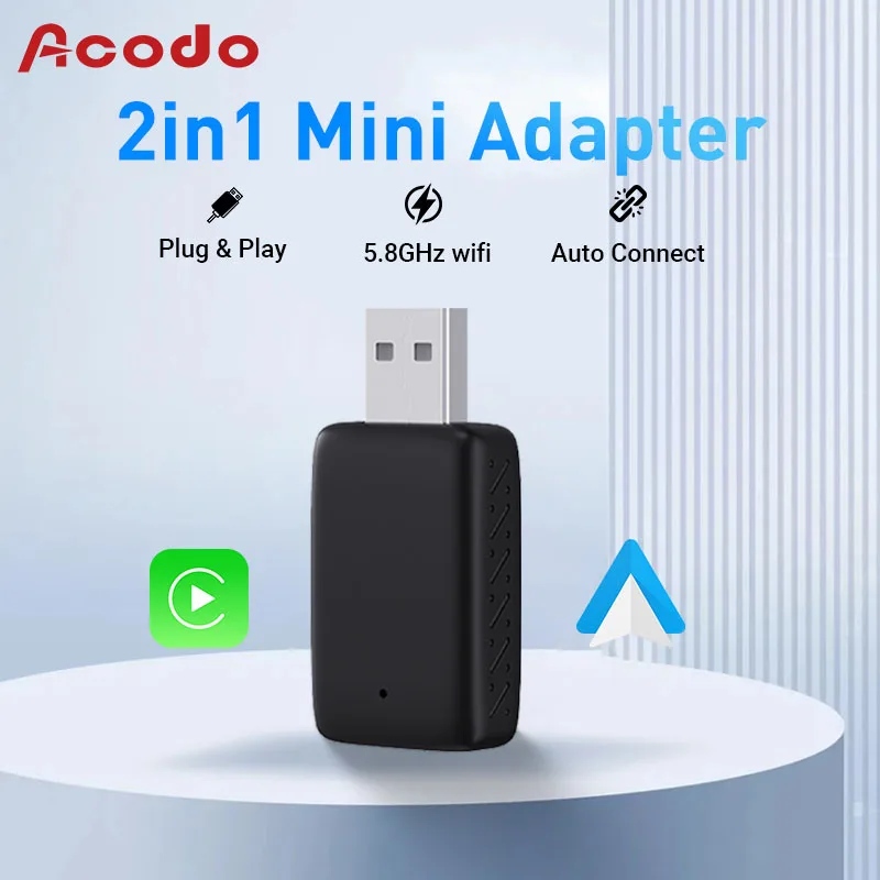 Acodo 2in1 Mini Wired to Wireless CarPlay&Android Auto Adapter is compatible with 99% of cars with original wired CarPlay/Auto