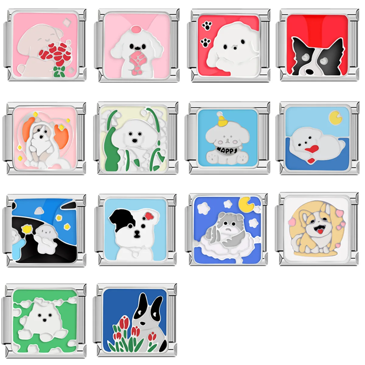 Tierserie, Katze, Hund, Haustier, DIY, Tropföl, italienisches Modul, Armband, abnehmbarer Riemen, Charm, neutrales LinkDesign, 2025, modischer DIY-Schmuck