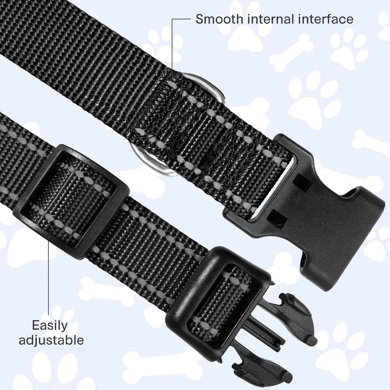 طوق كلب عاكس، أطواق نايلون قوية للكلاب، طوق كلب قابل للتعديل 8-24 بوصة مع إبزيم سريع التحرير 5 أحجام #4