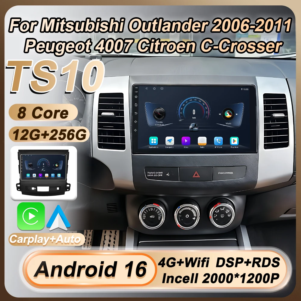 

Wireless Android Auto Android 16 For Mitsubishi Outlander 2006-2011 Peugeot 4007 Citroen C-Crosser Car Radio Multimedia GPS 4G