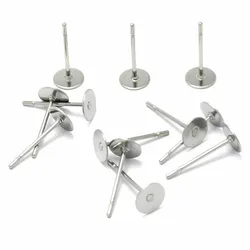 100Pcs 316 Environmental Allergies Stainless Steel Flat Piece Earpins Diy Titanium Steel Wafer Stud Earrings Accessories