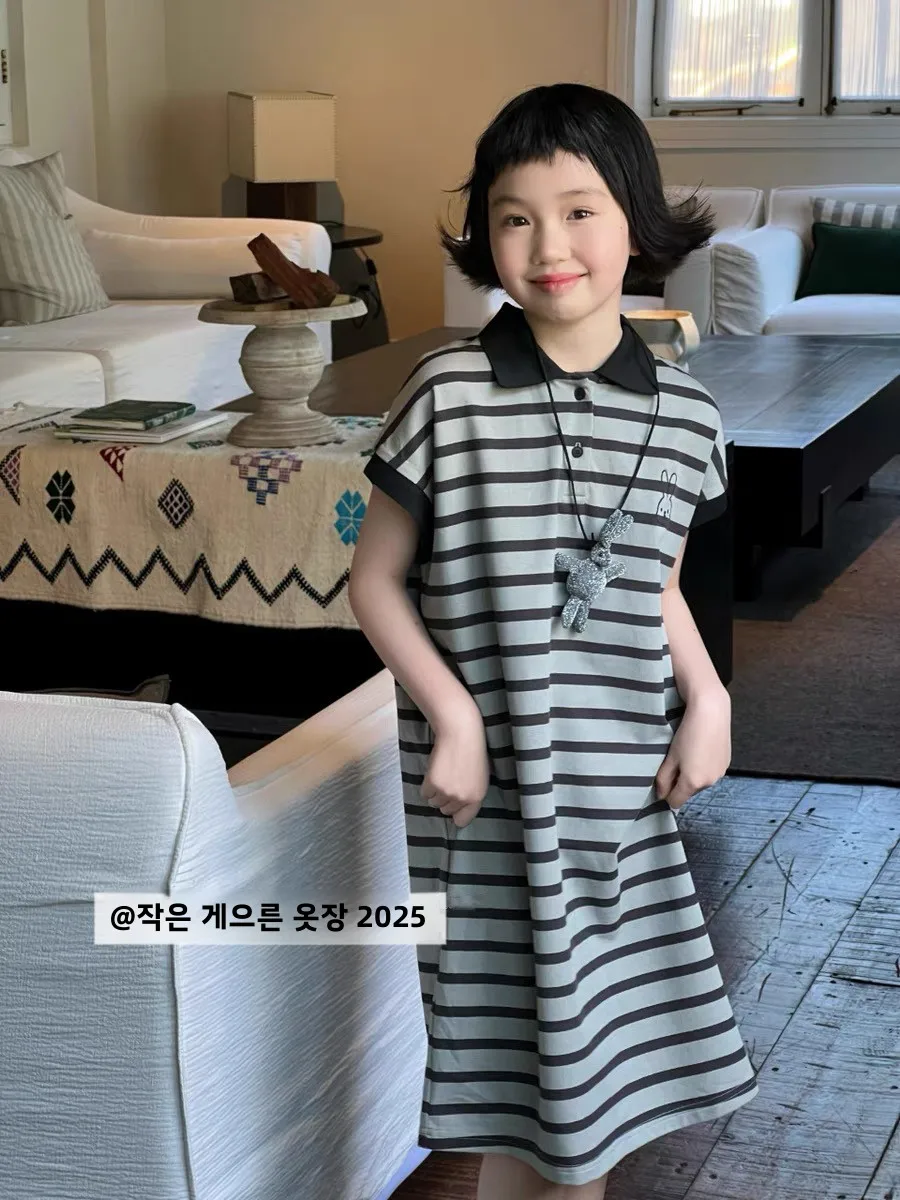 

Girls Summer Korean Sle Long Dr Polka Dot Skirt Breathable Soft Fabric mid Waist Children's Clothing Dr for Kids