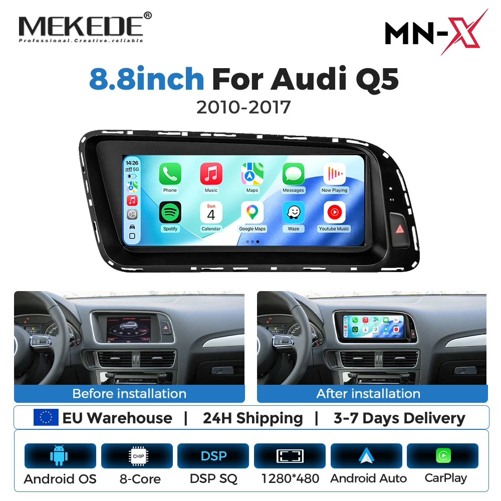 MEKEDE Autoradio da 8,8 pollici Wireless CarPlay Auto Android 14 per Audi Q5 2010-2017 Android Auto 8 Core BT Navigazione GPS DSP 4G WIFI Lettori Multimediali