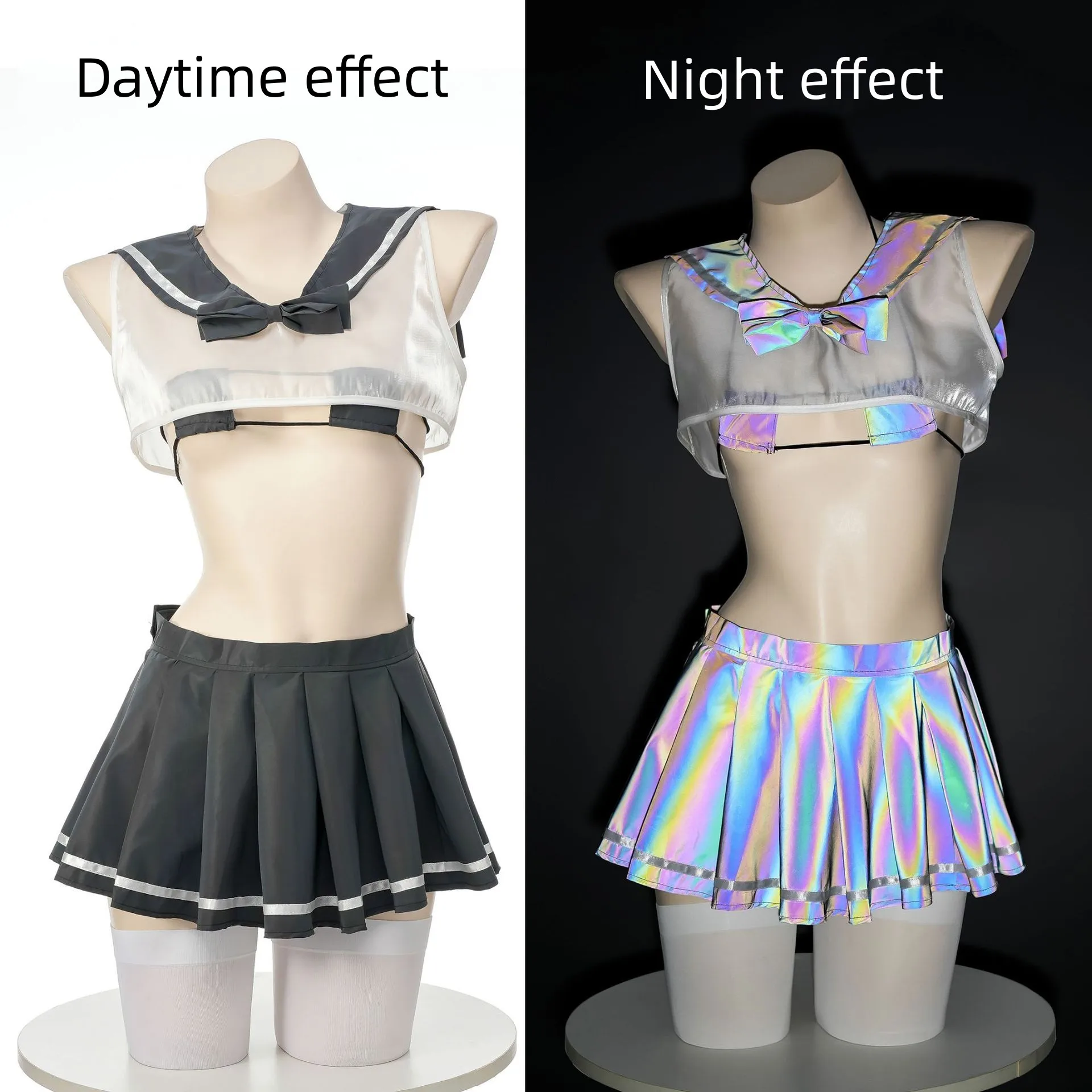 Transparent Night Glow Sailor JK Uniform Bikini Set Sexy Women Nightgown Spicy Girls Performance Suit Swimwear