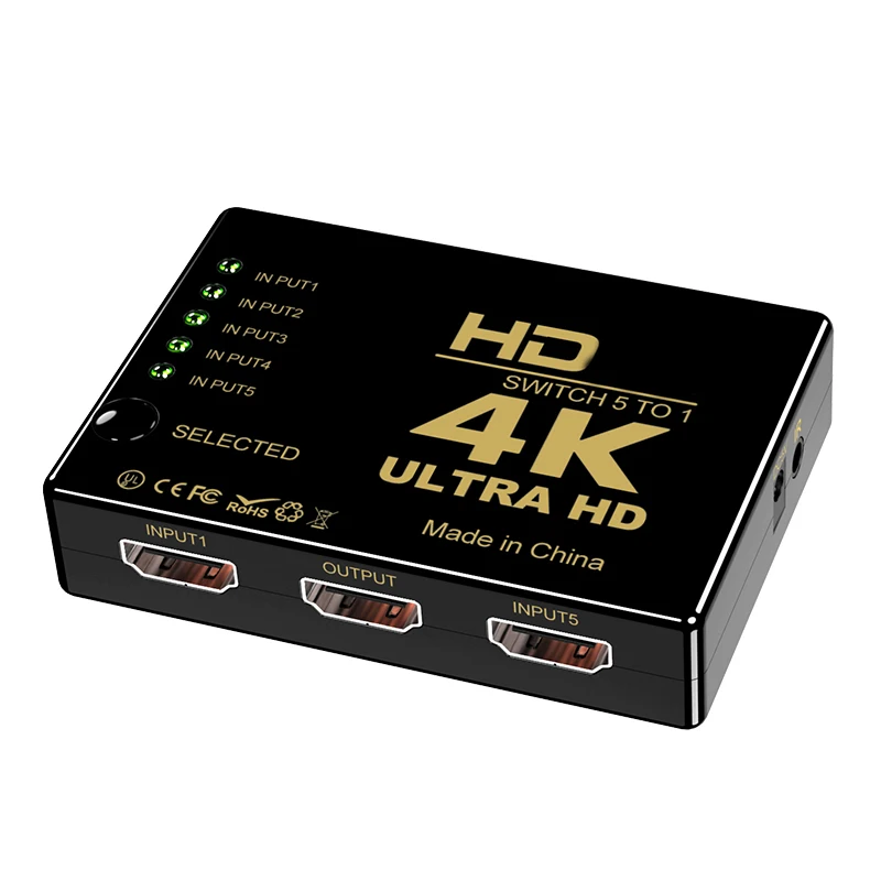 HD 4K*2K HDMI-compatible Switcher 1x5 Port 5 input in to 1 Switch Selector Splitter Hub With IR Remote 3D for PS3 Xbox 360