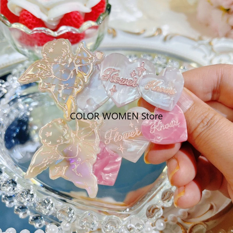 Flower Knows Strawberry Rococo Collection Hair Clips Pink and blue heart relief Women Hair Accessories Tool