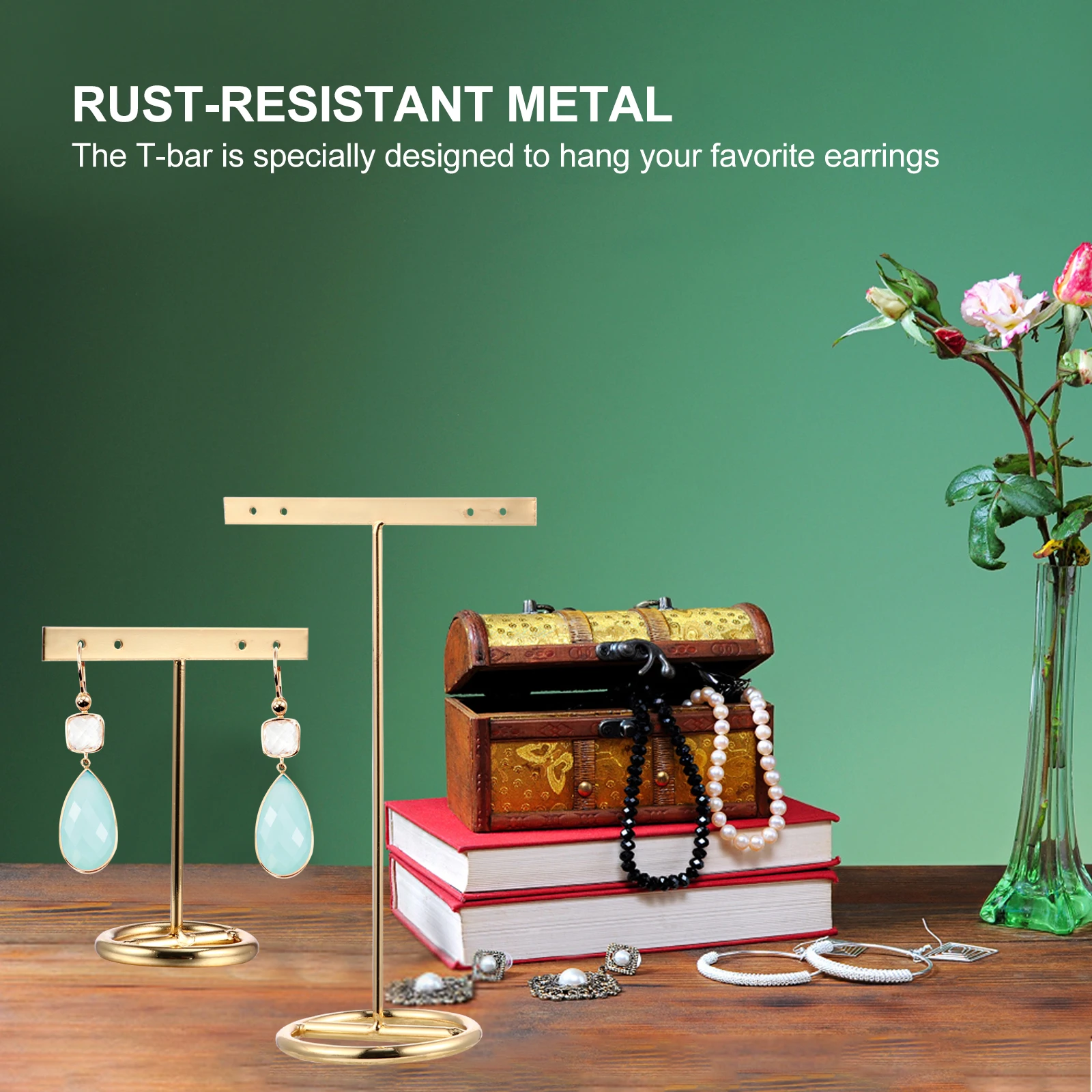 

2 Pcs Earring Display Stand Durable Rack Golden Jewelry Holder Nordic Decor Bracket High Quality Iron No Burrs Long Use Storage
