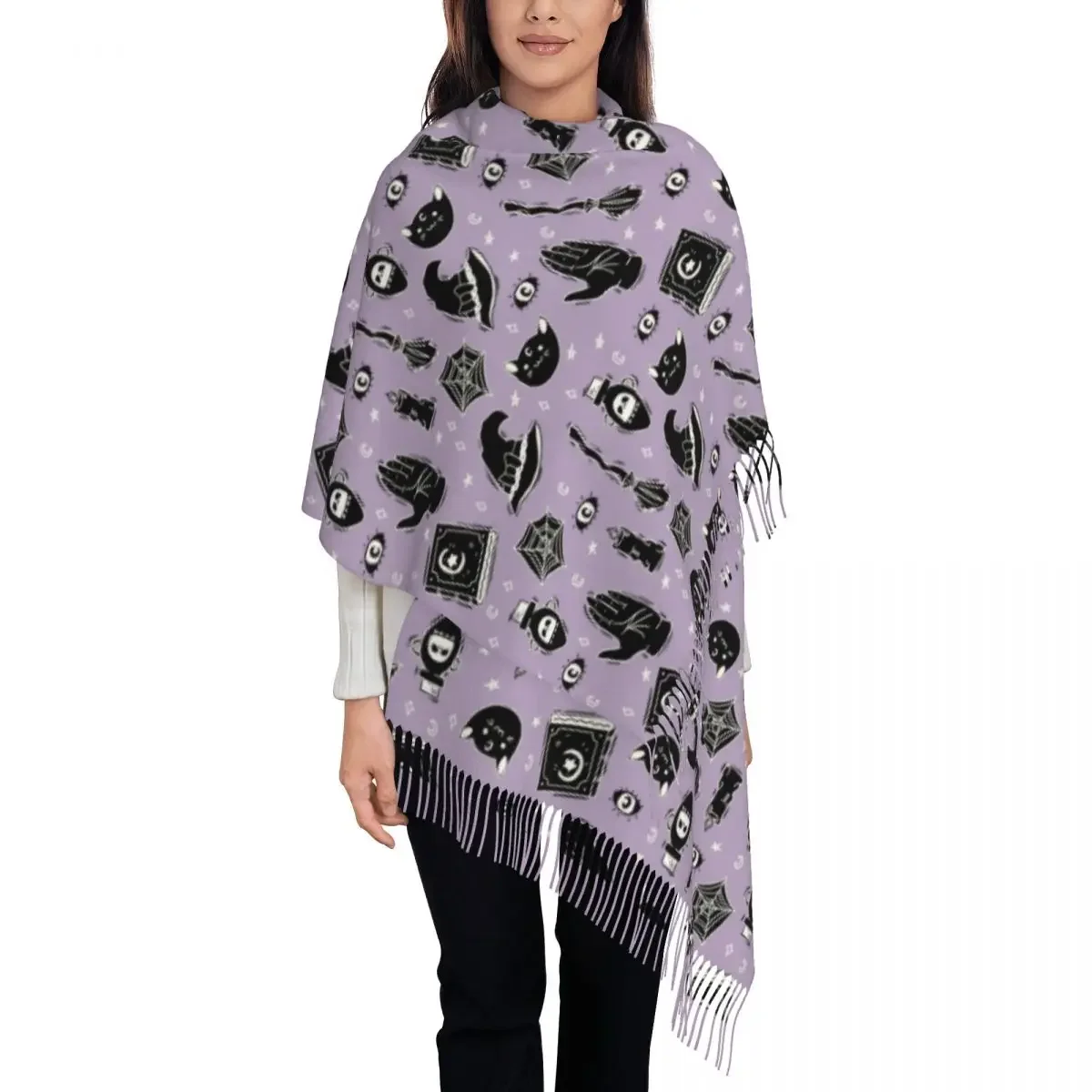 Custom Printed Witchy On Pastel Scarf Men Women Winter Warm Scarves Halloween Witch Shawls Wraps