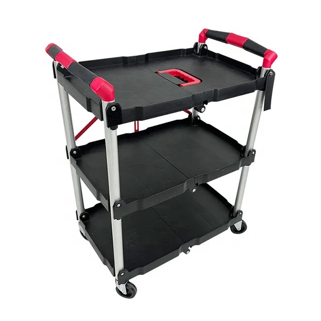 3-layer foldable service cart High load-bearing wheels folding cart