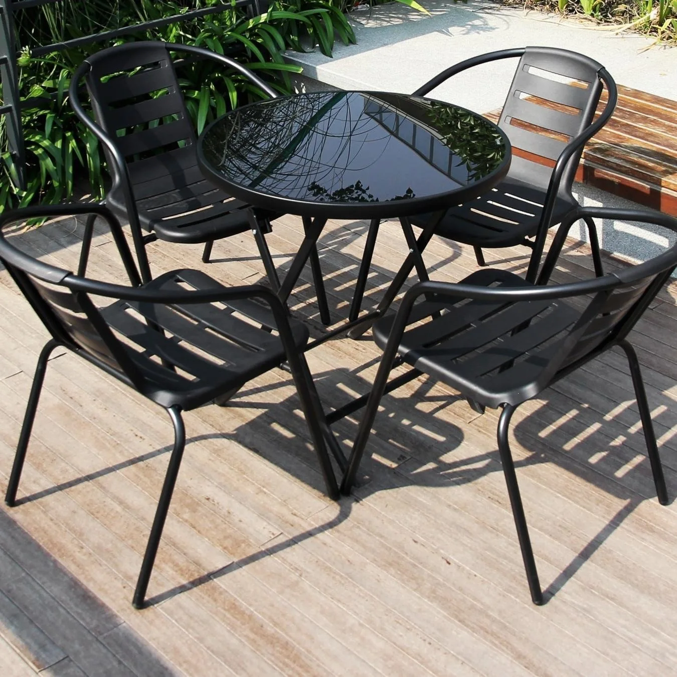 Outdoor tables and chairs courtyard garden open-air balcony stacked tea table coffee milk tea shop outdoor table and chair combi