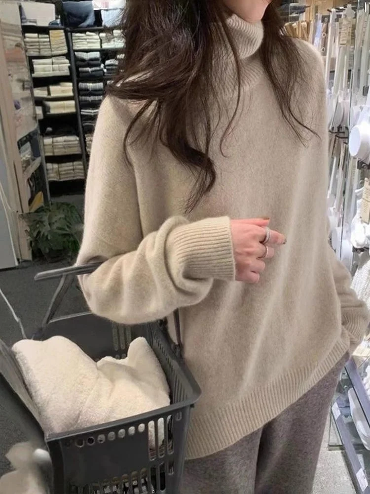 

Thiened High Collar Knitted Sweater Women's Loose Lazy Sle Base irt Top for Autumn Winter Casual Commute Faion
