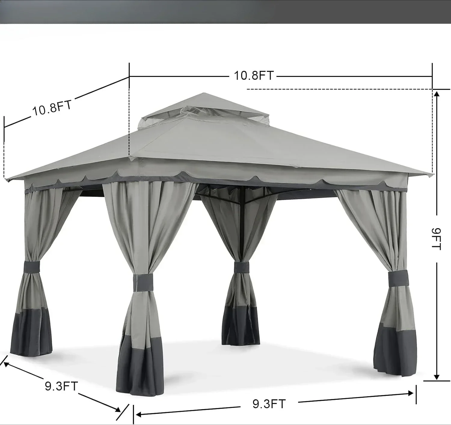 10'x10' Outdoor Gazebo, Double Roof Patio Gazebo with Shade Curtains, Light Gray