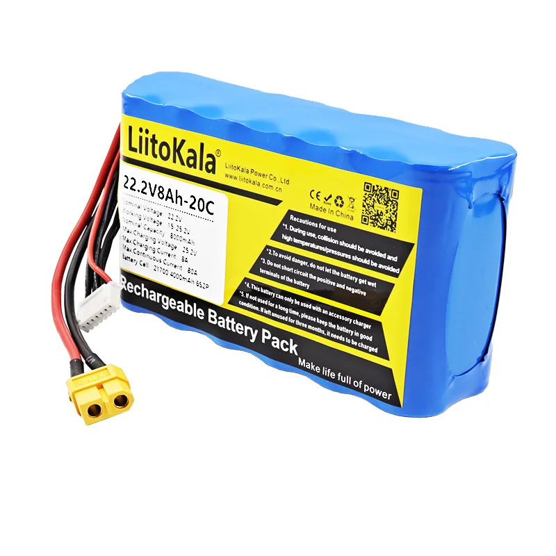 LiitoKala 8000mAh 6S 10C 20C 22.2V XT60 21700 4000mAh 10C 6S2P Li-ion Battery RC Battery Pack for RC Boat Cars Drone