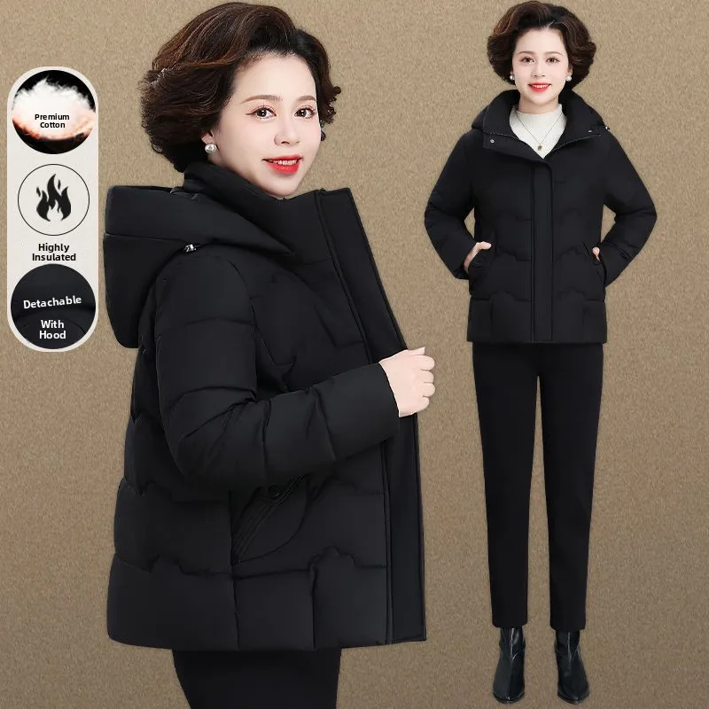 Thiened ort down コットンジャエット 中年および女性向け 冬用アウター キルティングコート 韓国風 スリーブロング